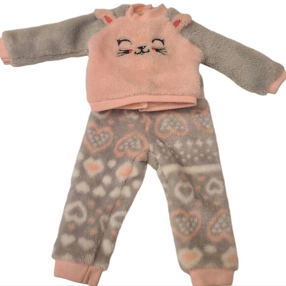 None Other - 18" Doll Jammies‎ Fleece Kitty Face Pink Gray